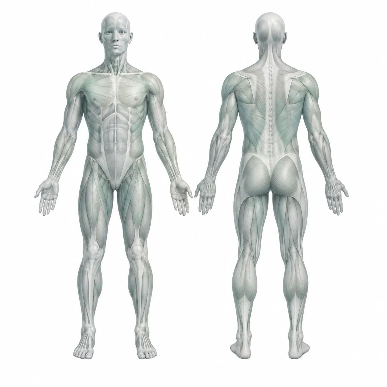 Front and back views of the human body for area selection